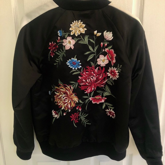 Forever 21 Jackets & Blazers - FOREVER 21 Embroidered Silky Bomber Jacket